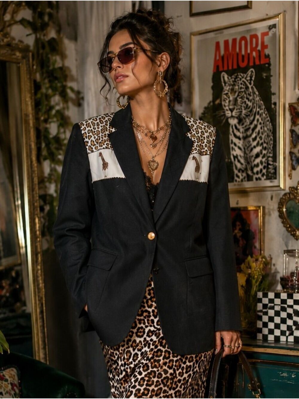 JLM 90s Vintage Leopard Embroidered Safari Blazer Medium — Golden Girls Vibe